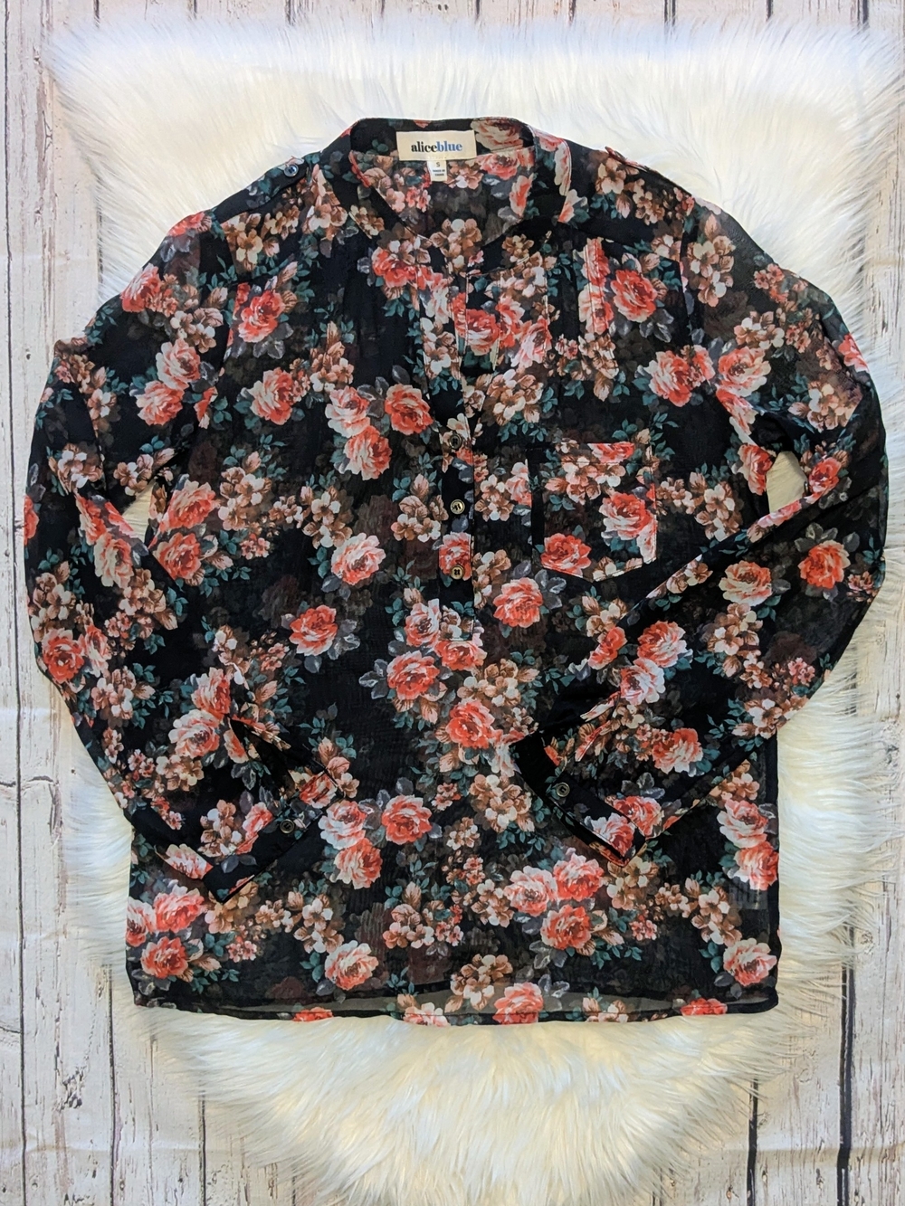 Alice Blue Black Floral Button-Down Blouse